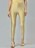 Shimmer Nylon Golden Party Wear Plain Leggings